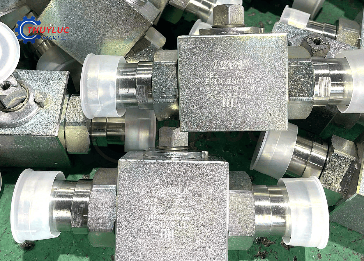Van cầu thủy lực hai đầu nối nhanh, thân thép mạ, dùng trong hệ thống thủy lực và đường ống áp lực