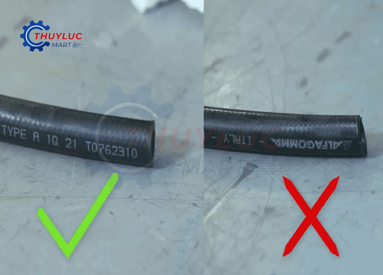 So sánh vết cắt ống thủy lực đúng kỹ thuật và vết cắt sai gây tưa sợi thép, méo đầu ống