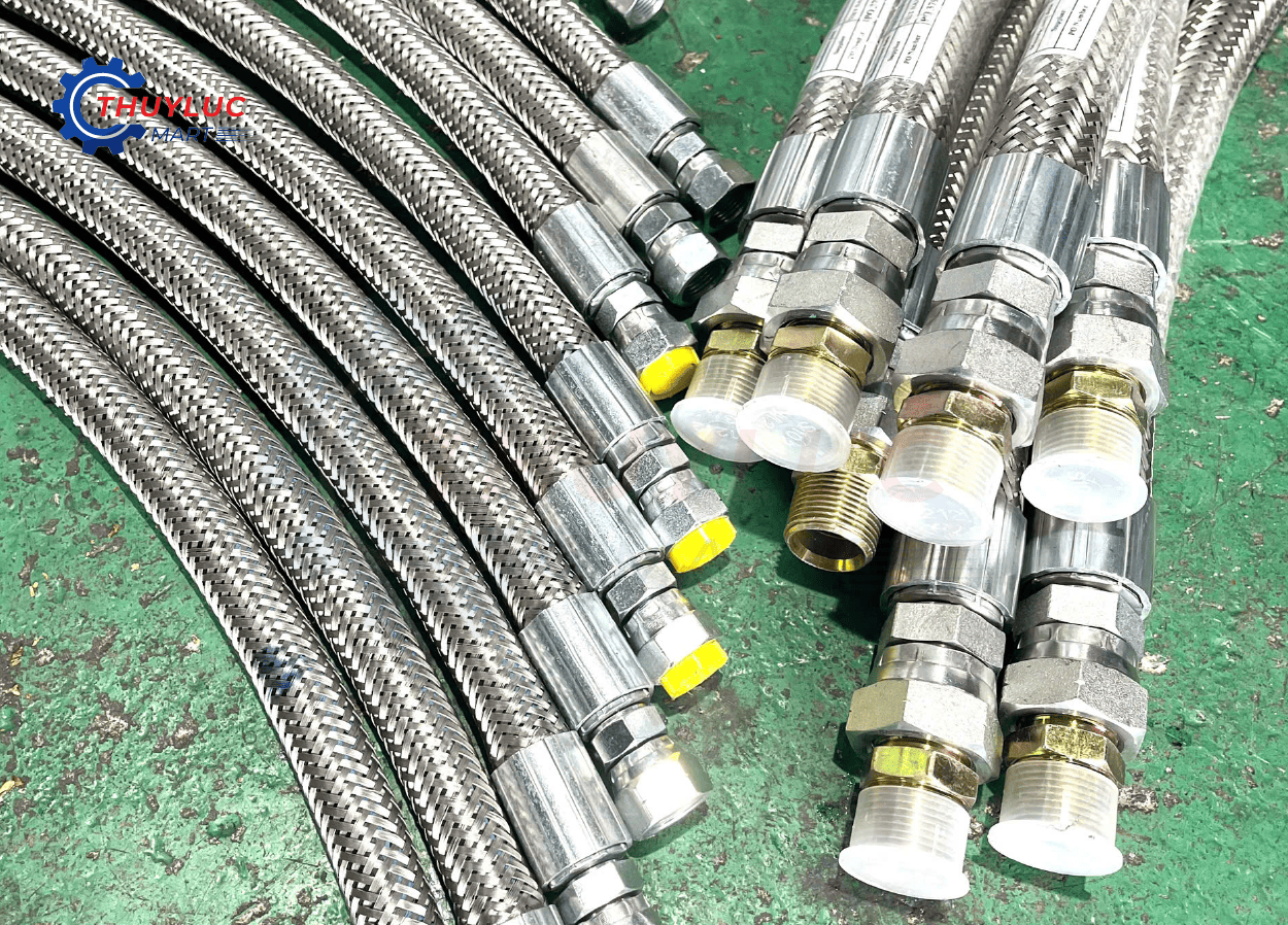 Dây tuy ô thủy lực bọc lưới inox 304 nhiều kích cỡ – đầu nối được ép thủy lực tiêu chuẩn.