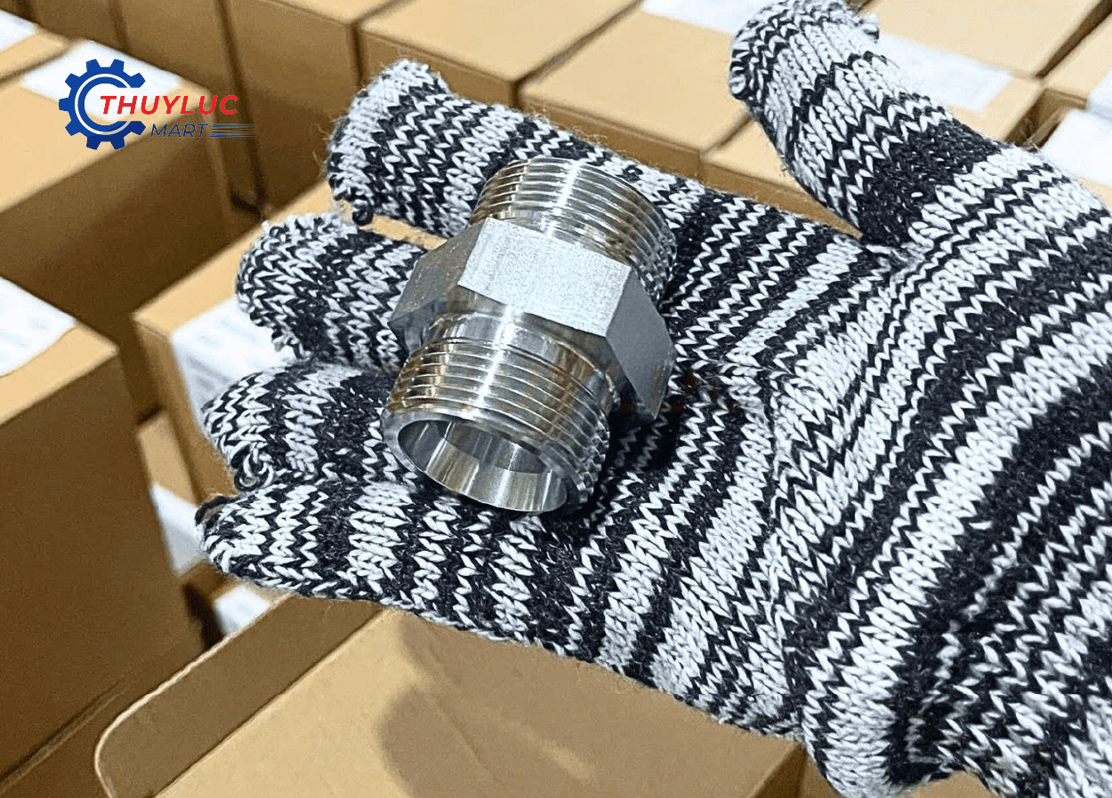 Đầu nối thủy lực SINOPULSE ren ngoài – ren ngoài, bề mặt xử lý chống ăn mòn, dùng cho ống mềm thủy lực tiêu chuẩn