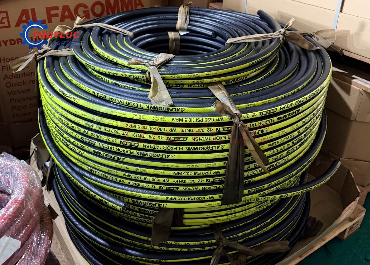 Ống mềm thủy lực Alfagomma 1 lớp 3/4 inch Flexor R1AT 1SN chính hãng tiêu chuẩn châu Âu nhập kho Thủy Lực Mart