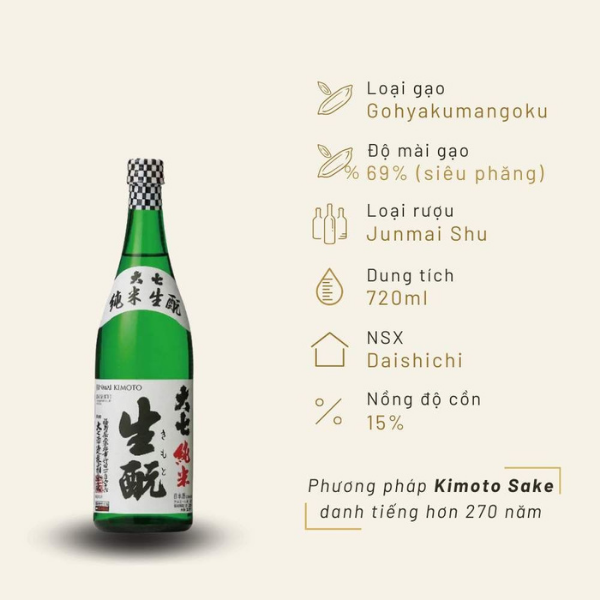Rượu Sake Daishichi Junmai Kimoto 69 Junmai Shu 720ml 15%