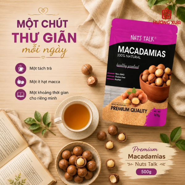 Hạt Macca Premium Macadamias Nuts Talk Túi 500g
