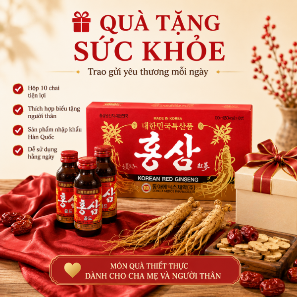 Nước Uống Vị Hồng Sâm Đông A Hàn Quốc Hộp 10 Chai x 100ml