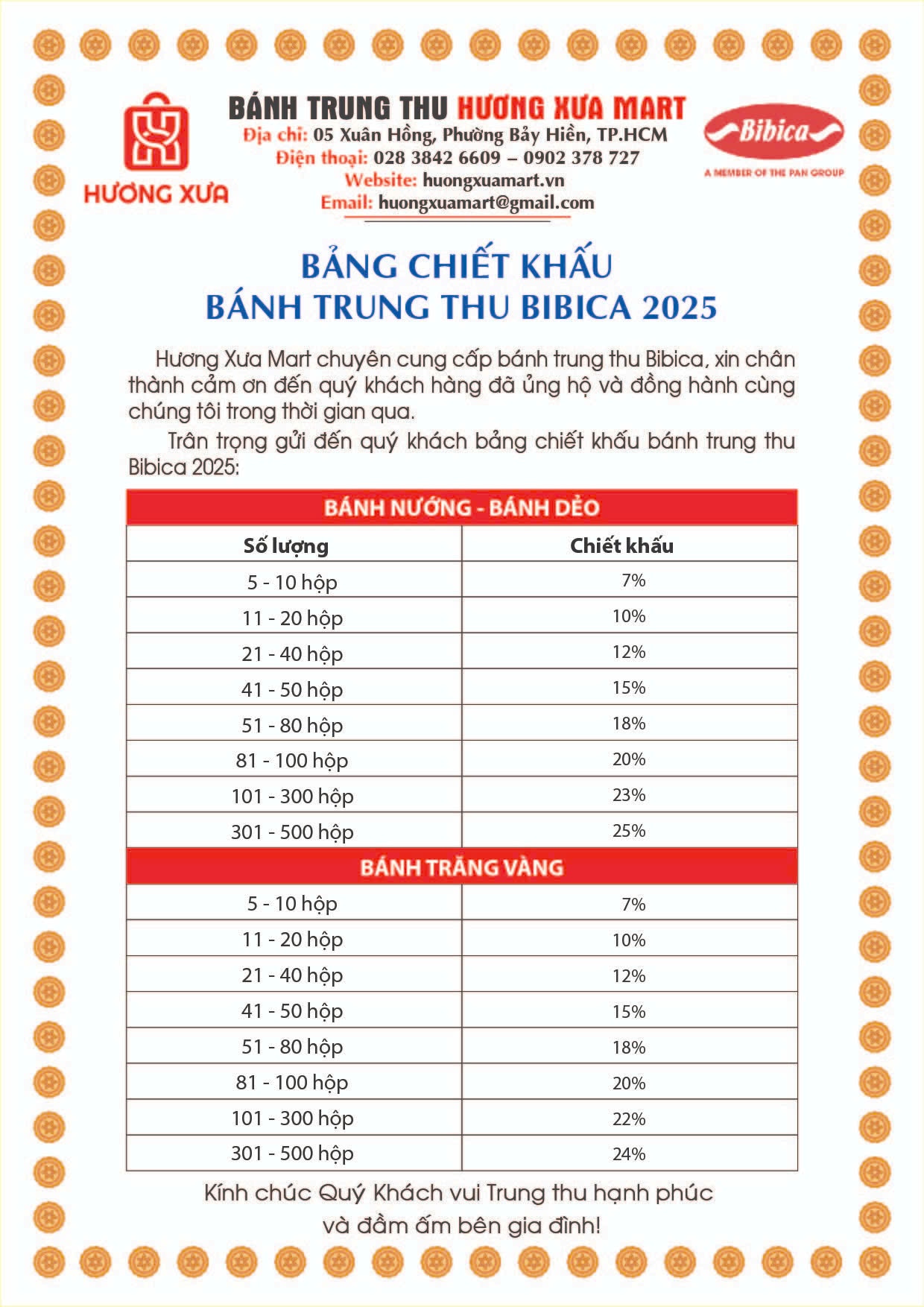 Bảng Chiết Khấu Bánh Trung Thu Bibica 2025 - Hương Xưa Mart