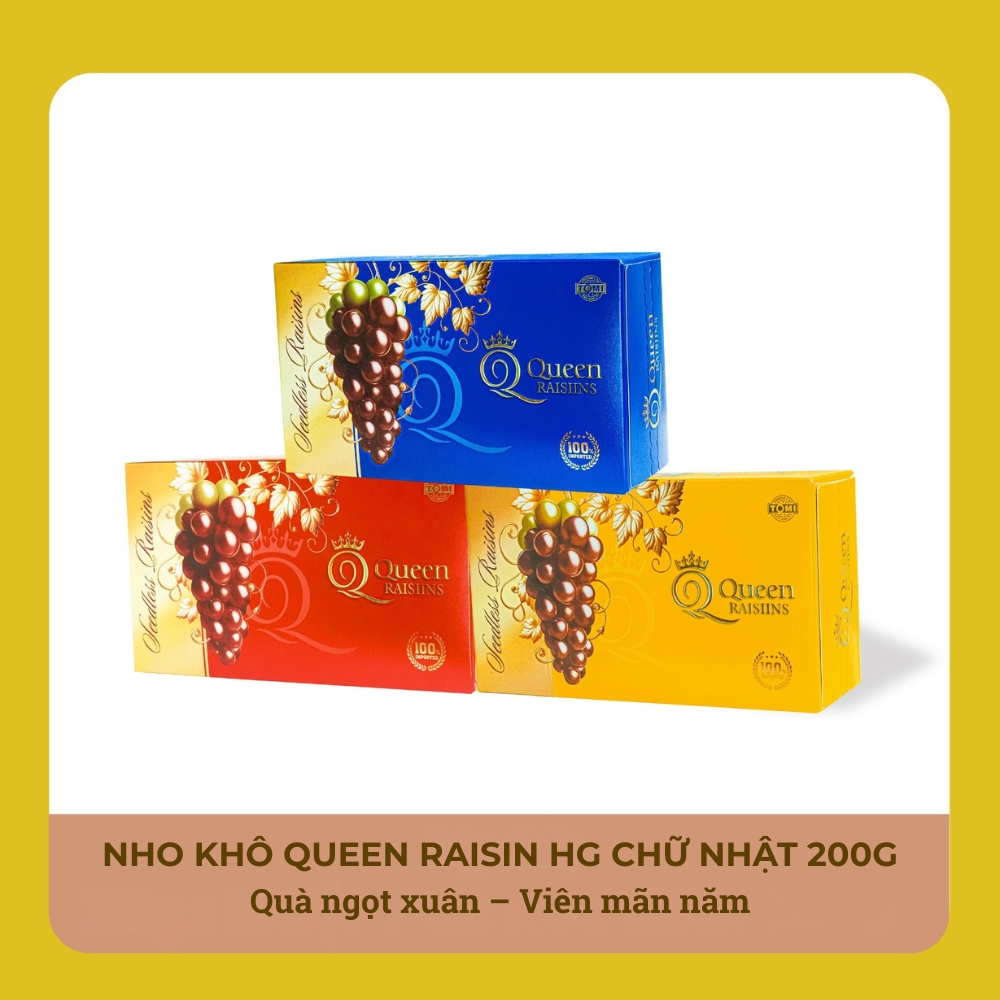 NHO KHÔ QUEEN RAISIN HG CHỮ NHẬT 200g – “Quà ngọt xuân – Viên mãn năm