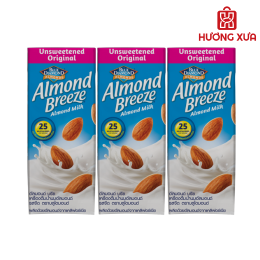 Sữa Hạt Hạnh Nhân Almond Breeze Nguyên Chất Không Đường Lốc 3 Hộp 180ml