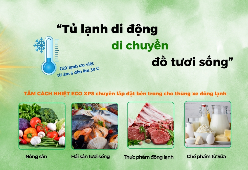 Với sản phẩm ECO XPS Foam, ECO-THERMS mang đến giải pháp cách nhiệt hoàn hảo cho ngành vận chuyển nông sản và thực phẩm, tiết kiệm năng lượng và bảo vệ môi trường