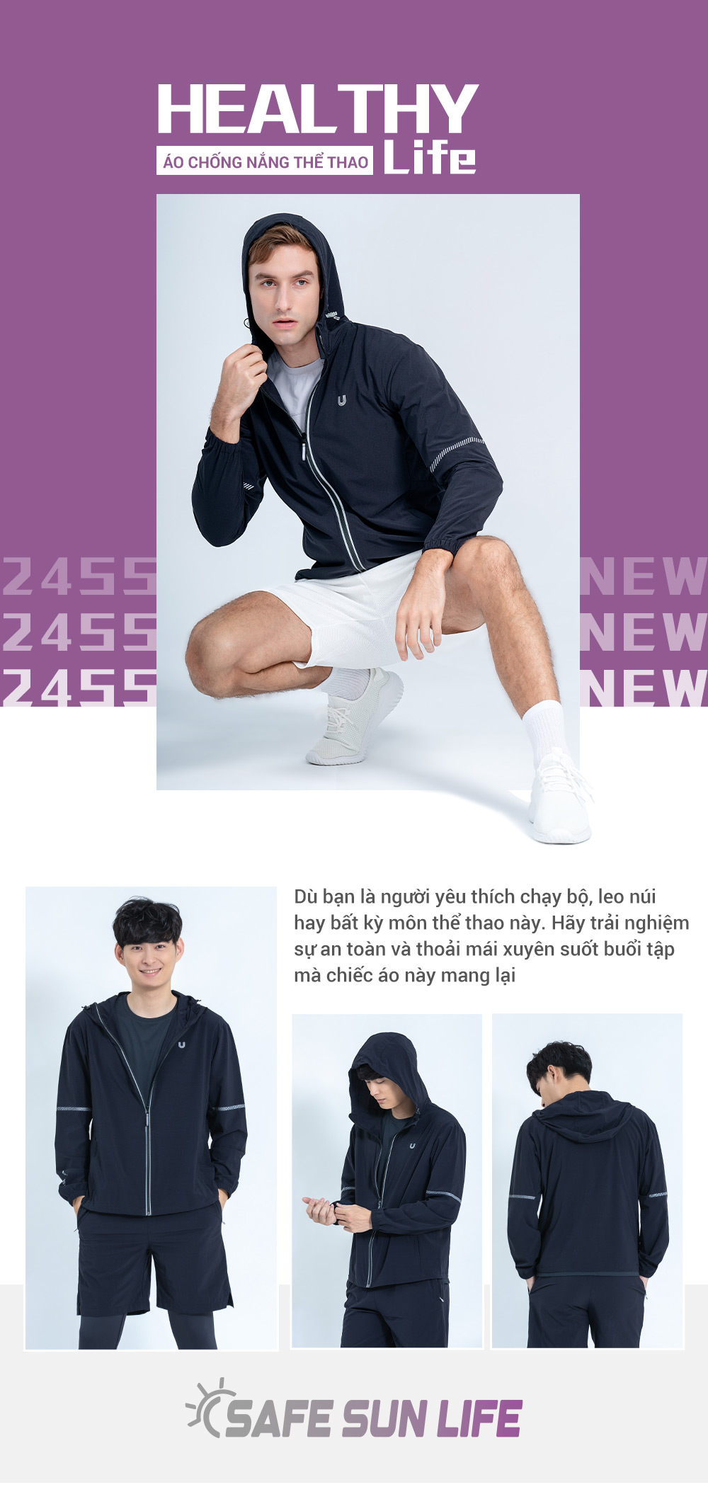 Áo khoác chống nắng thể thao nam UV100 Suptex-Cool AA24112
