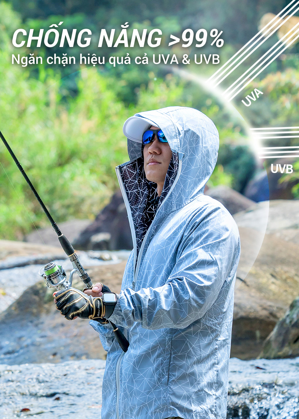 Áo khoác chống nắng họa tiết nam UV100 Suptex-Cool AA24118