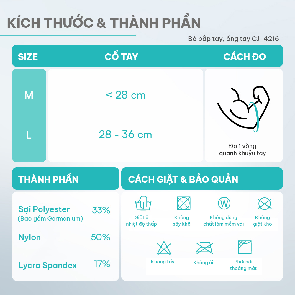 Bó bắp tay bảo vệ và hỗ trợ vận động Vital Salveo CJ-4216 (1 chiếc & 2 chiếc)