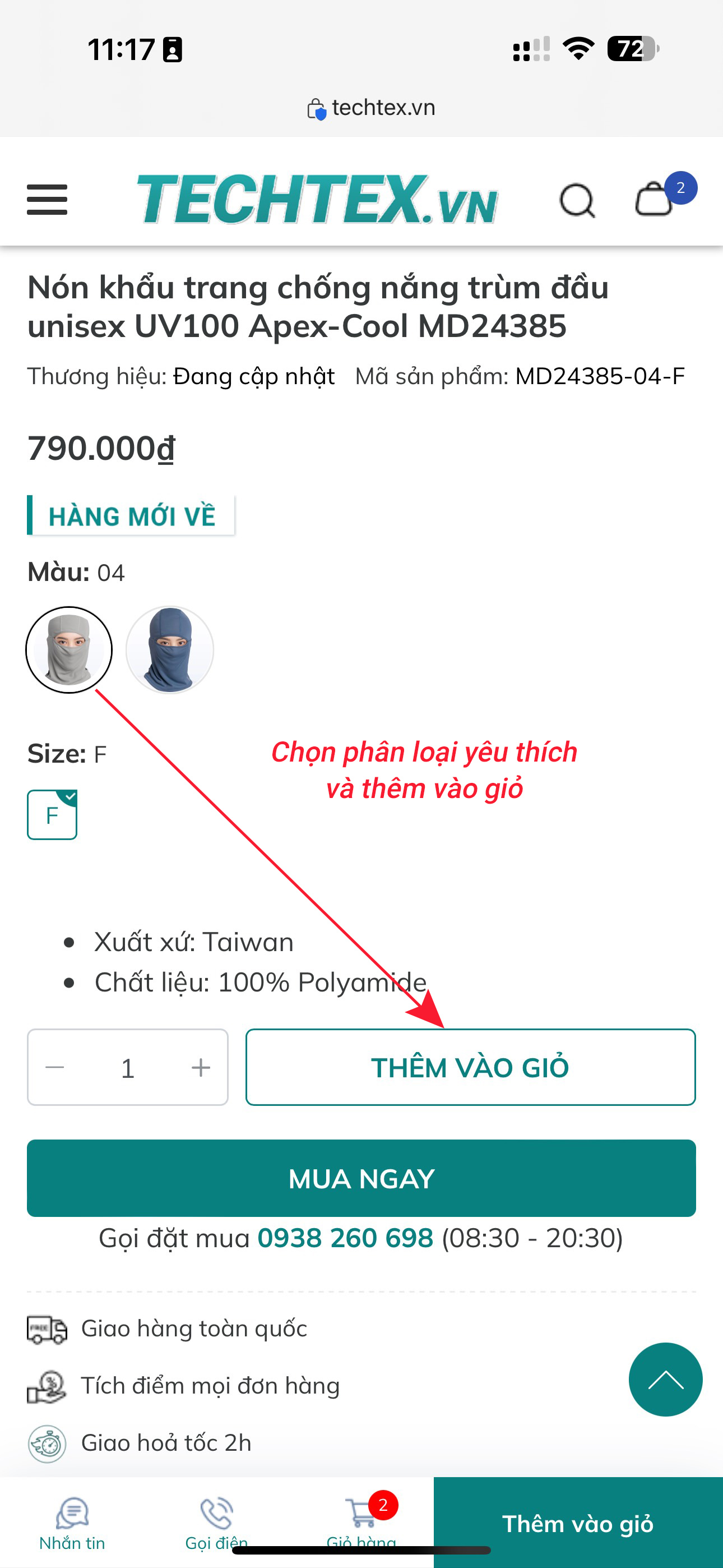 Chọn phân loại yêu thích và thêm vào giỏ