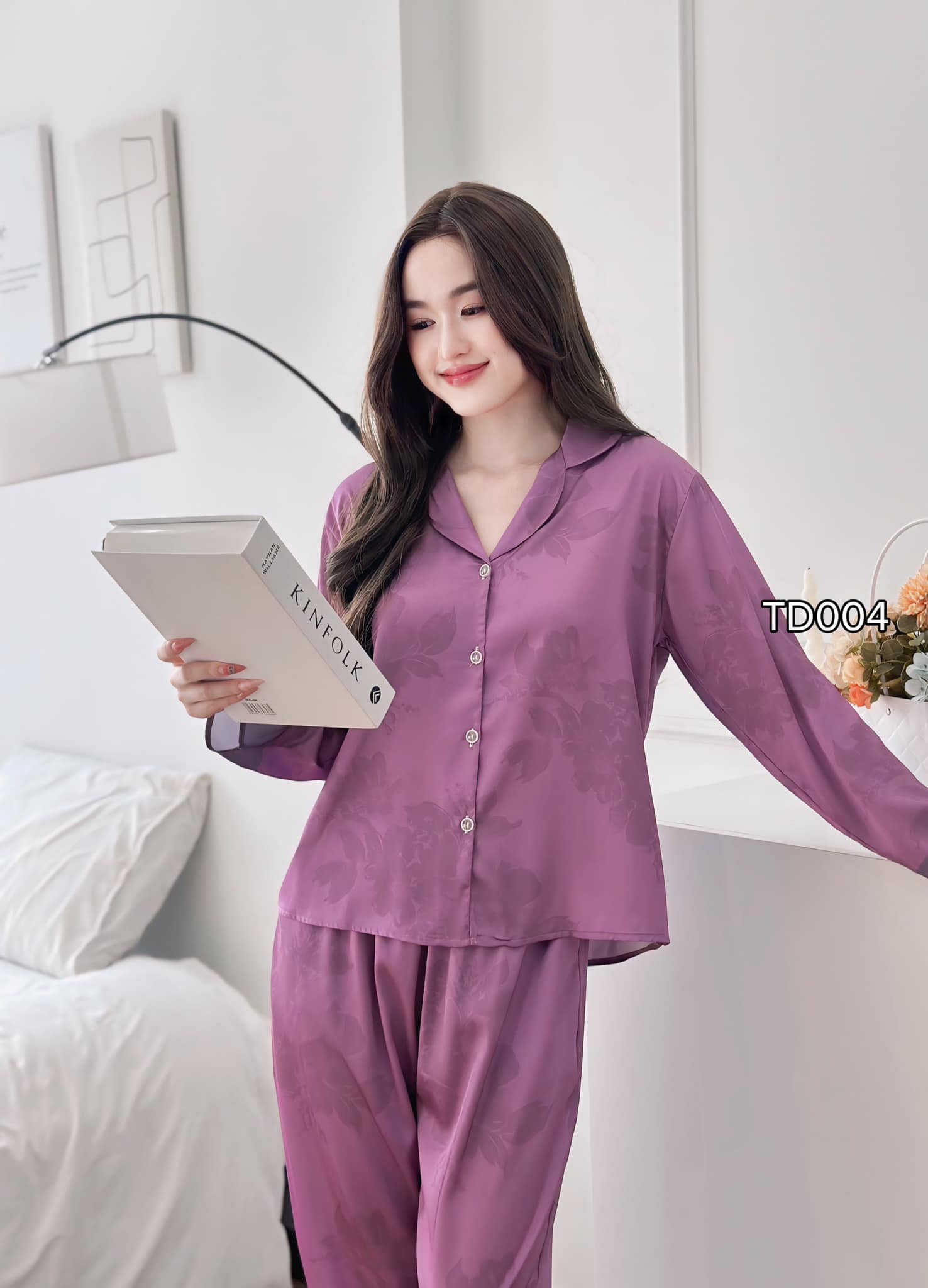 Pijama Lụa Cao Cấp Tím TD004 - Thời Trang ALADY