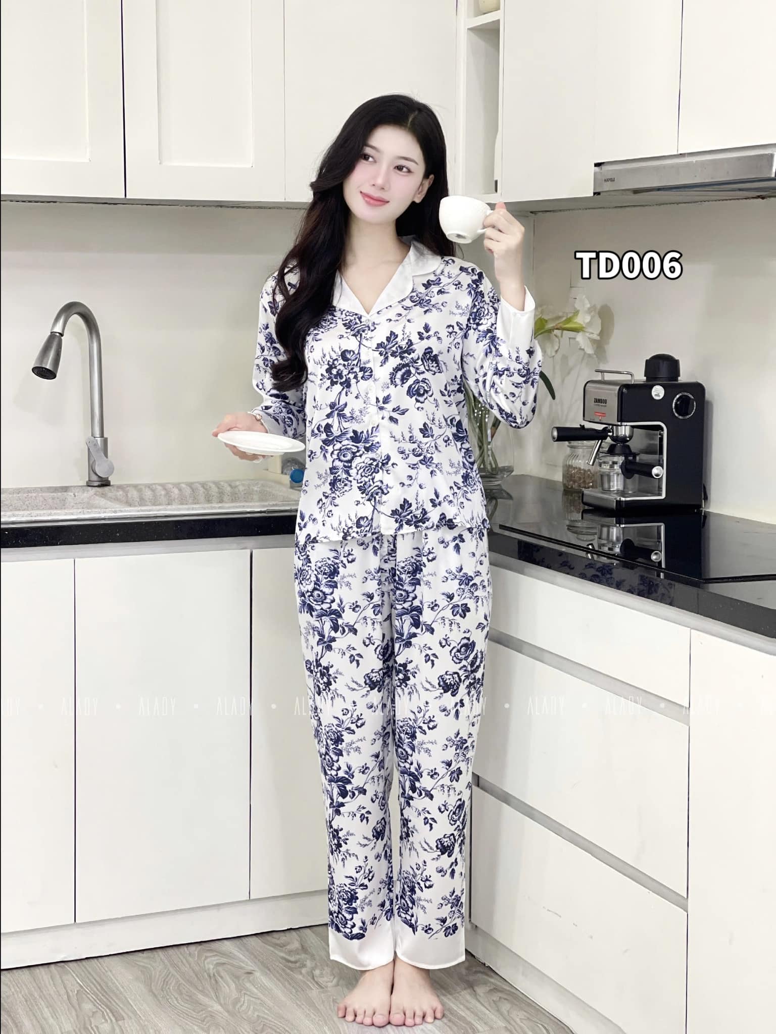 Pijama Lụa Cao Cấp Trắng TD006 - Thời Trang ALADY