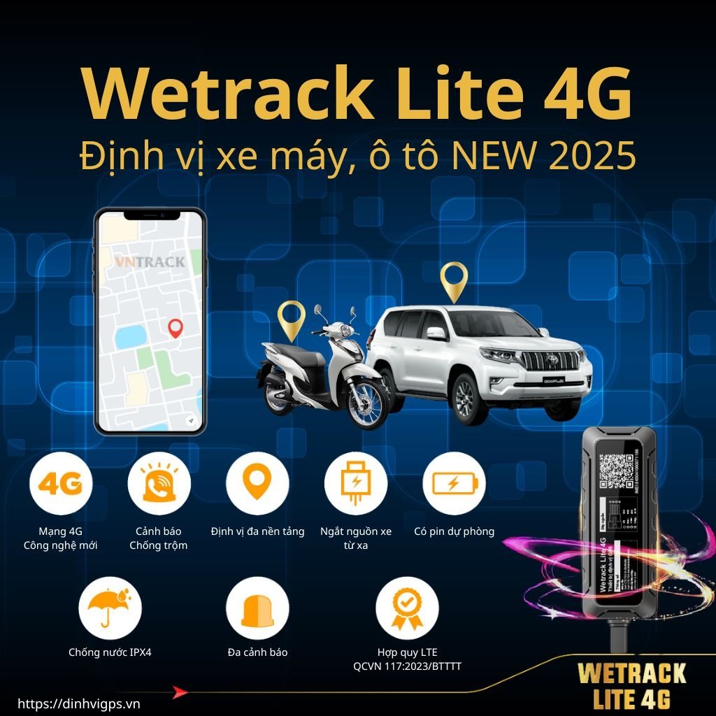 Định vị Wetrack Lite 4G cho xe máy và ô tô: Tắt máy từ xa, cảnh báo, xem lộ trình trên app