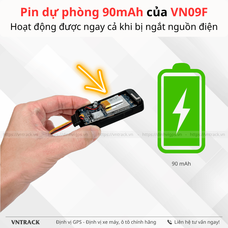 VN09F có tích hợp pin dự phòng 90mAh, giúp hoạt động tốt ngay cả khi ngắt nguồn
