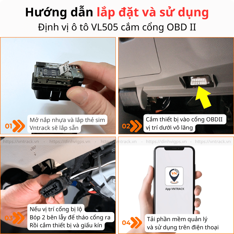 Hướng dẫn lắp đặt và sử dụng Định vị ô tô VL505 cắm cổng OBD II