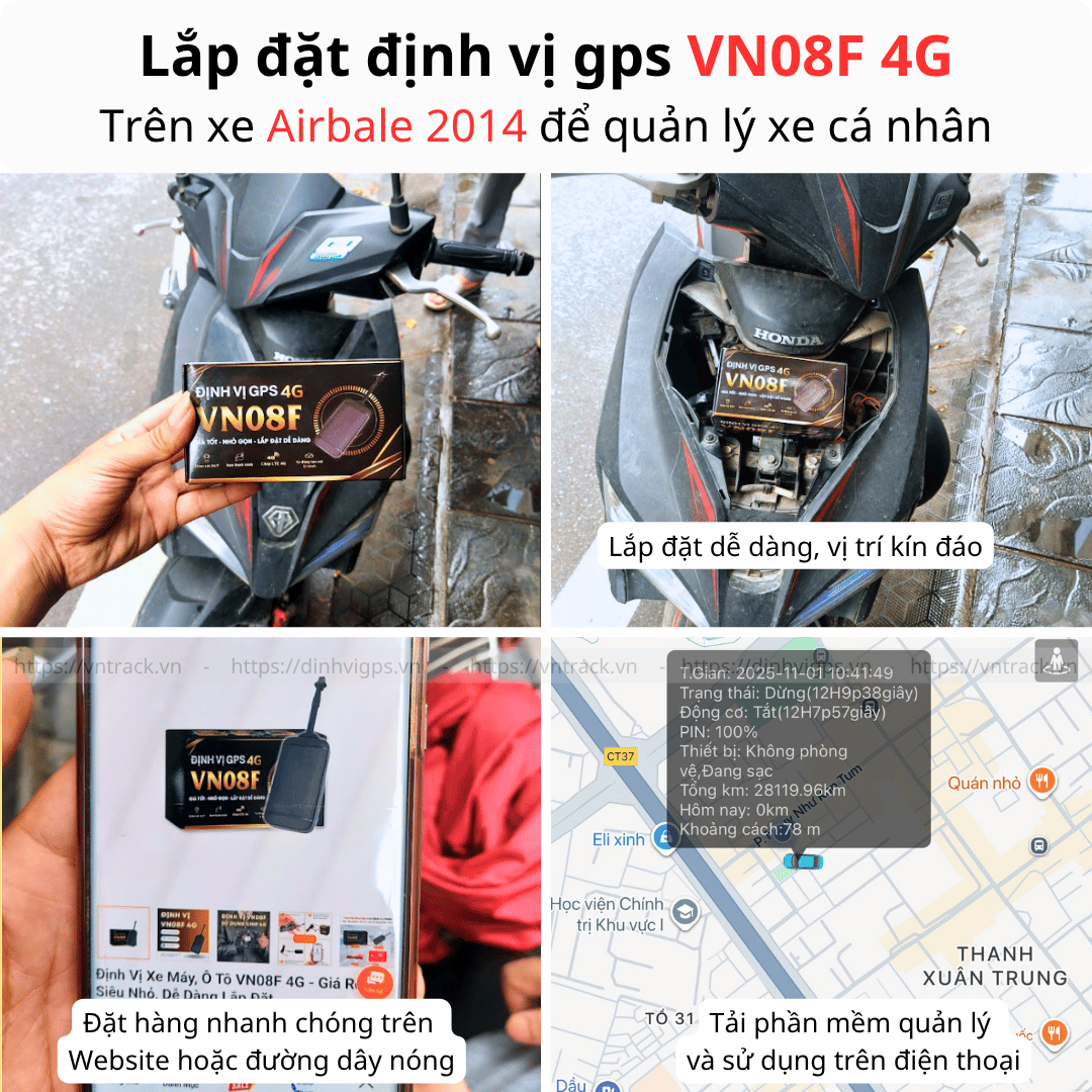 Lắp đặt định vị gps VN08F 4G trên xe Airbale 2014 để quản lý xe cá nhân