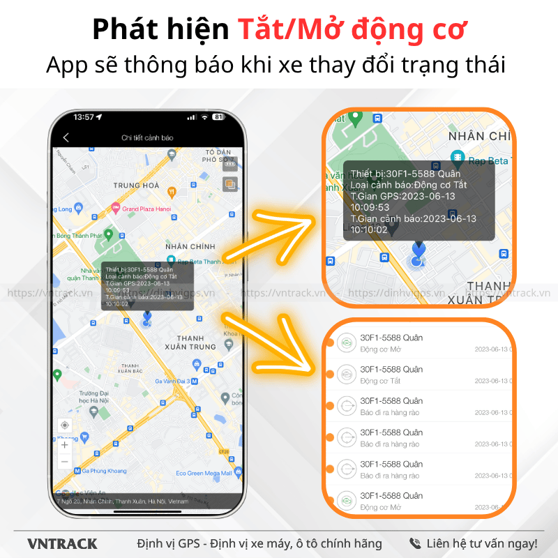 Phát hiện Tắt/Mở động cơ App sẽ thông báo khi xe thay đổi trạng thái ngay lập tức