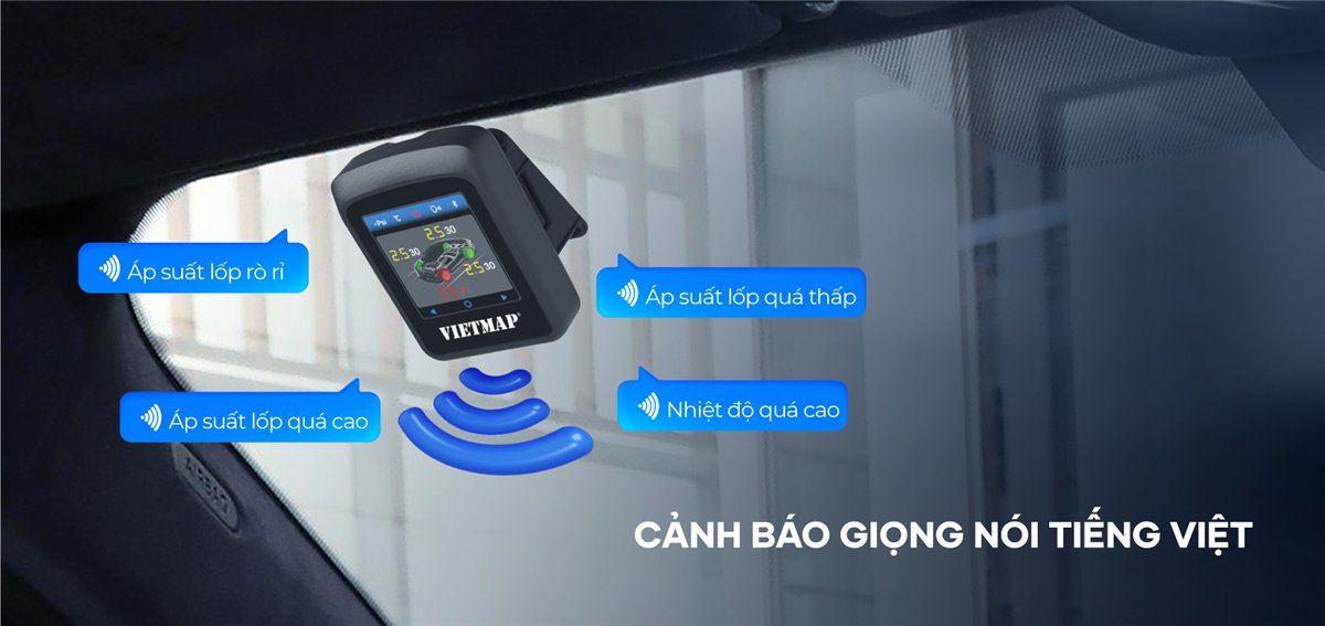 Vietmap TW50 cảnh báo giọng nói tiếng Việt khi lốp rò rỉ, quá thấp, quá cao hoặc nóng