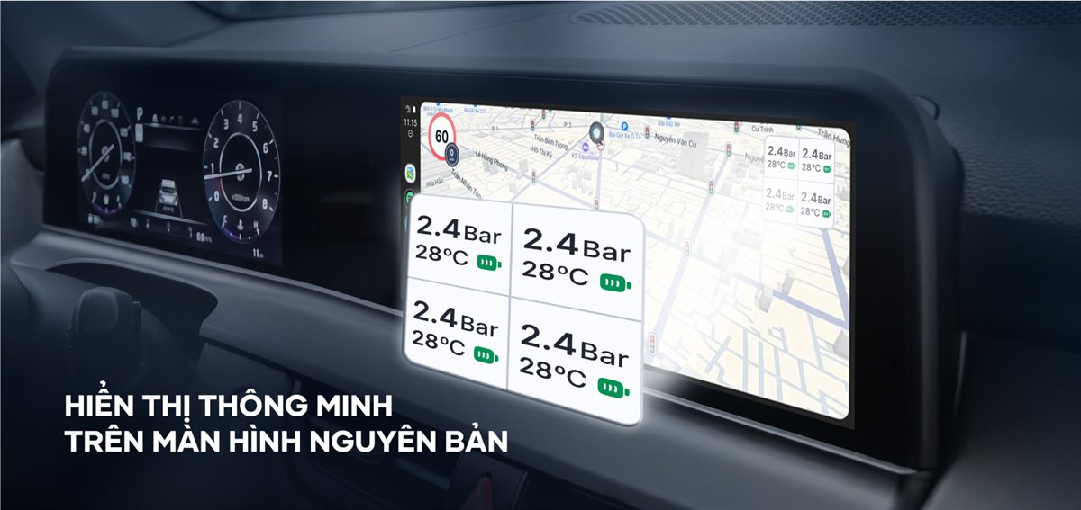 Áp suất và nhiệt độ bốn lốp hiện dạng bong bóng trên màn hình nguyên bản của xe ô tô