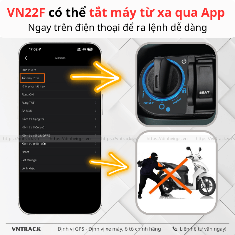 Vn22F có thể dễ dàng tắt máy từ xa, chống trộm hoàn hảo
