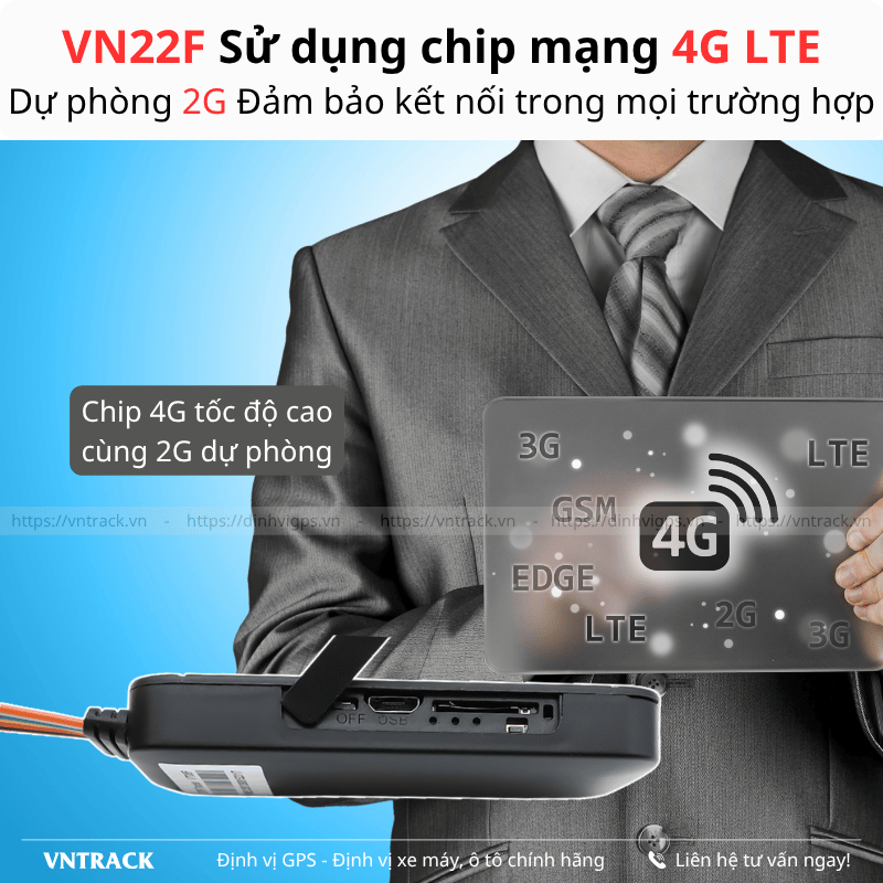 Vn22F sử dụng chip 4G và 2G đảm bảo kết nối tốt mọi nơi
