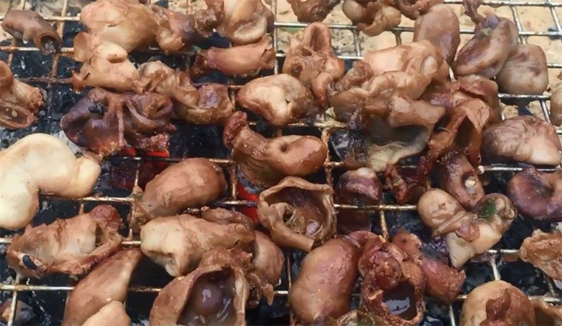 Bao tử cá ba sa nướng muối ớt trên than hồng