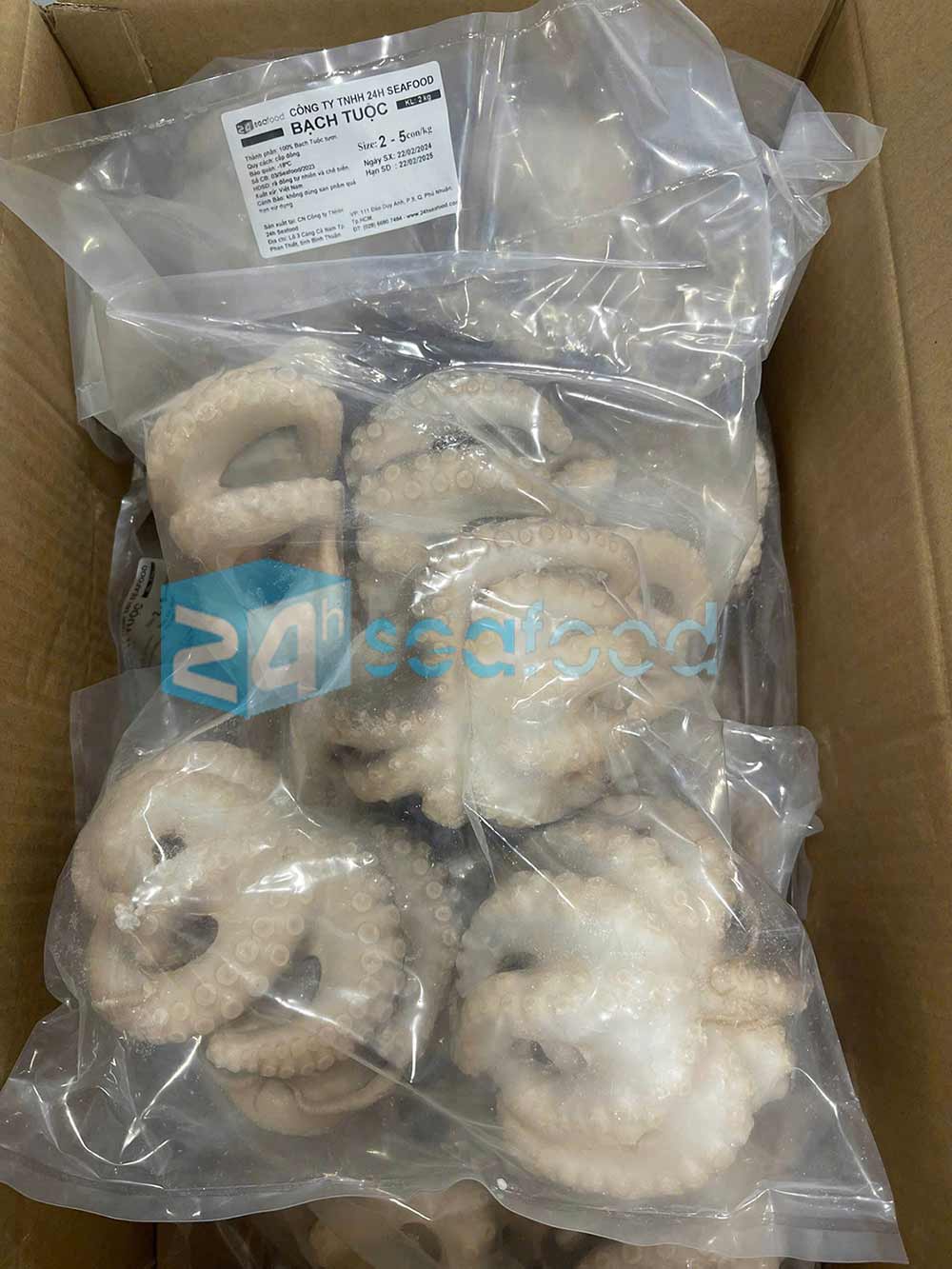 sản phẩm bạch tuộc sau khi chế biến, cấp đông chuẩn IQF, đóng gói tiêu chuẩn, được giao đến tận tay quý khách