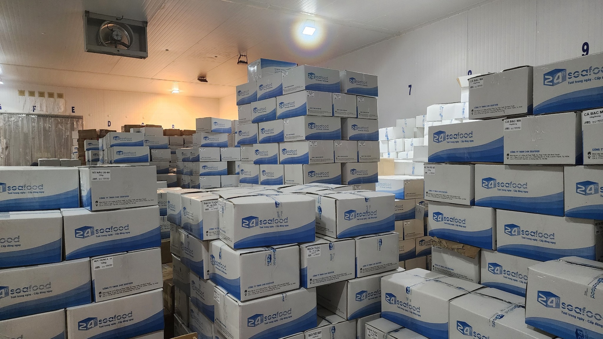 Kho trữ hàng tại nhà máy 24h Seafood