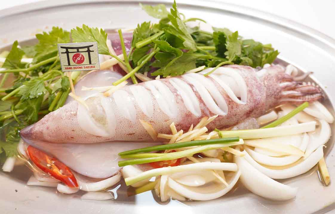 món mực ống nướng tươi ngon, có thể dùng mực ống đông lạnh 24hseafood