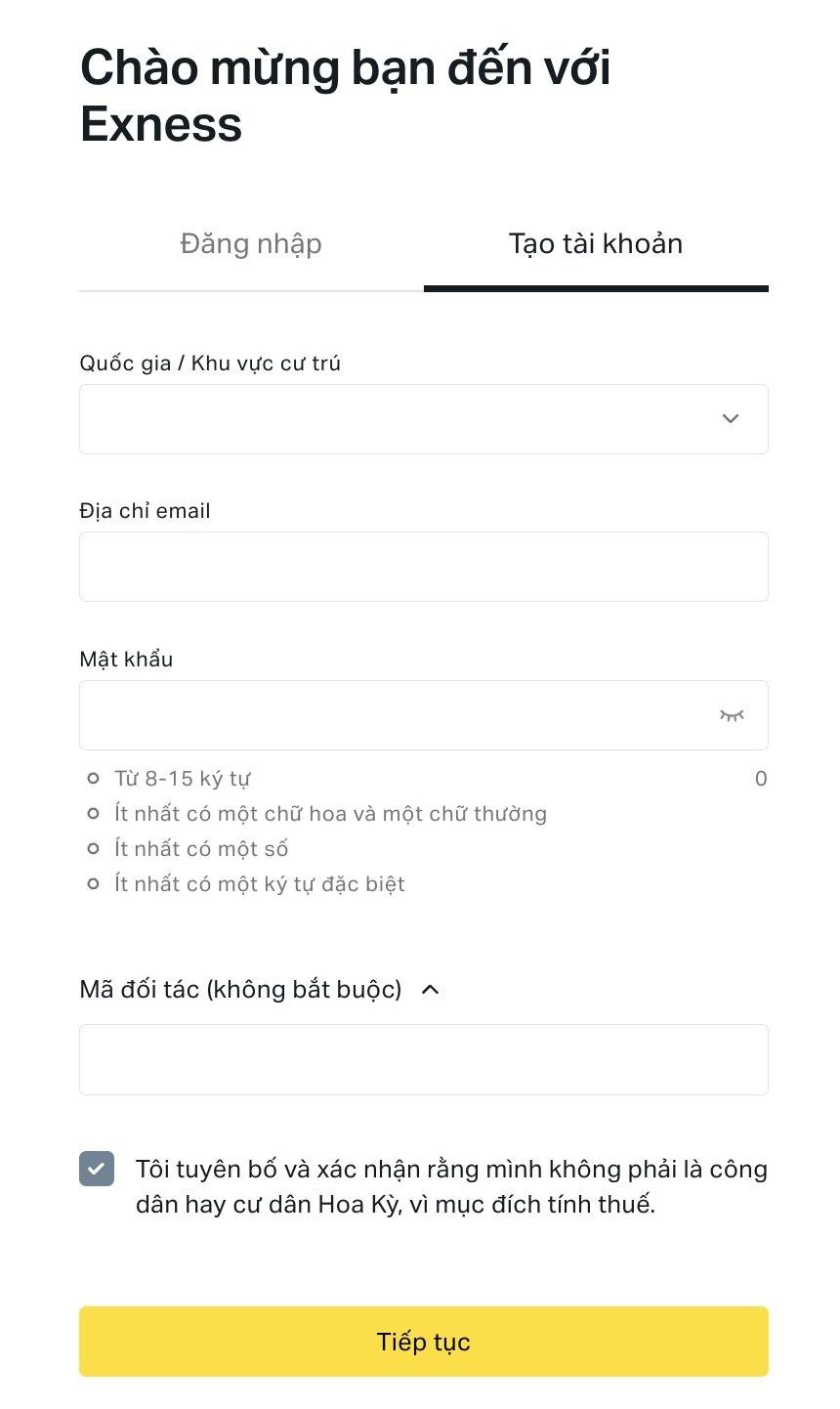 Cách đăng ký tài khoản exness
