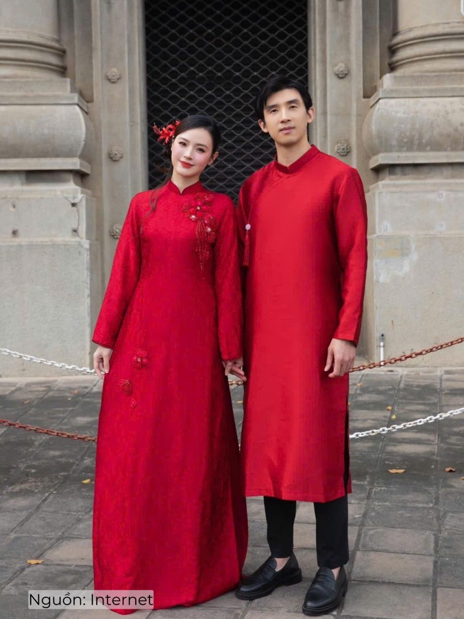 Áo dài cưới vải tafta