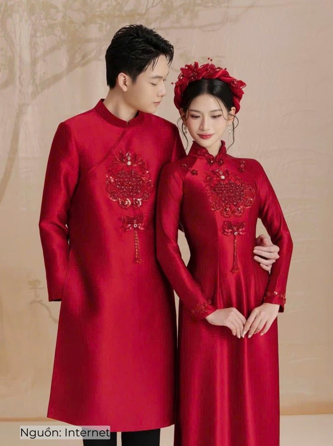 Áo dài cưới vải tafta