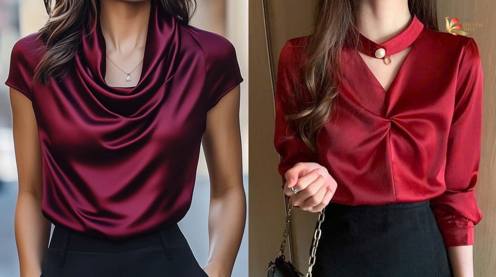 Áo kiểu vải phi bóng cho nàng đi làm, đi chơi, dạo phố