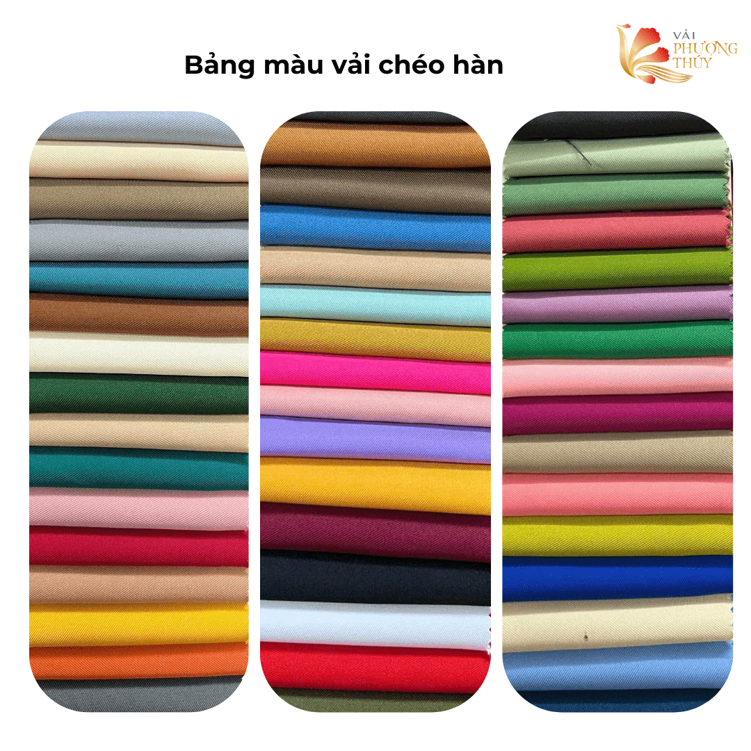 Bảng màu vải chéo hàn tại Vải Phượng Thúy