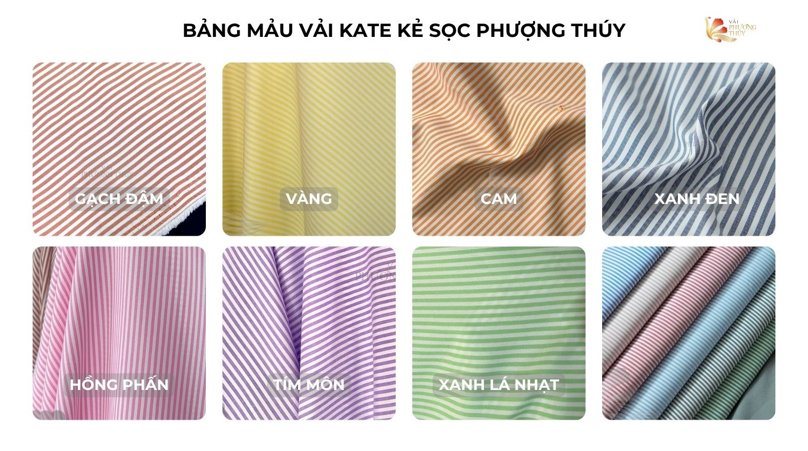 Bảng màu vải kate sọc ngang Phượng Thúy