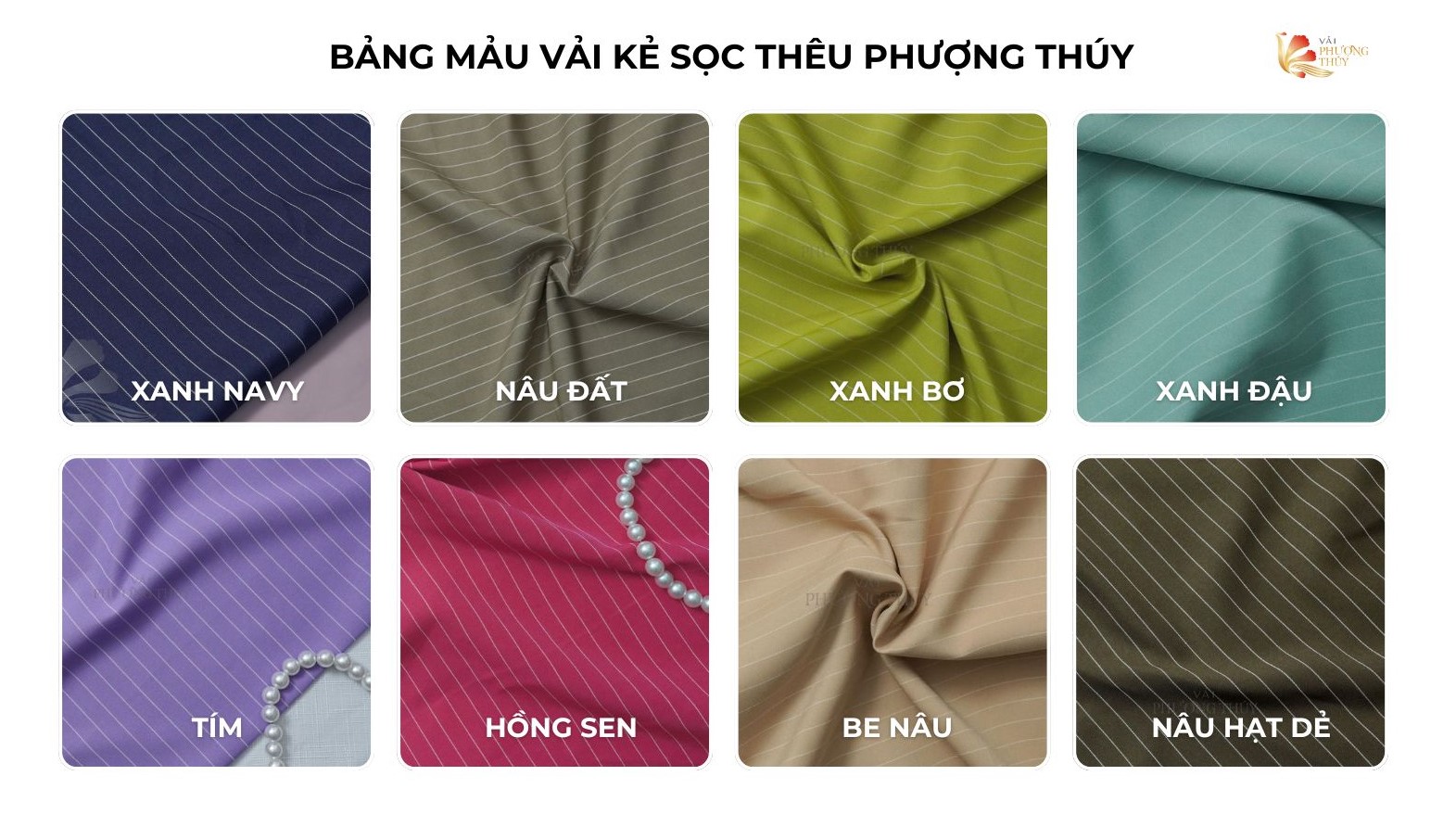 Bảng màu vải kẻ sọc thêu Phượng Thúy