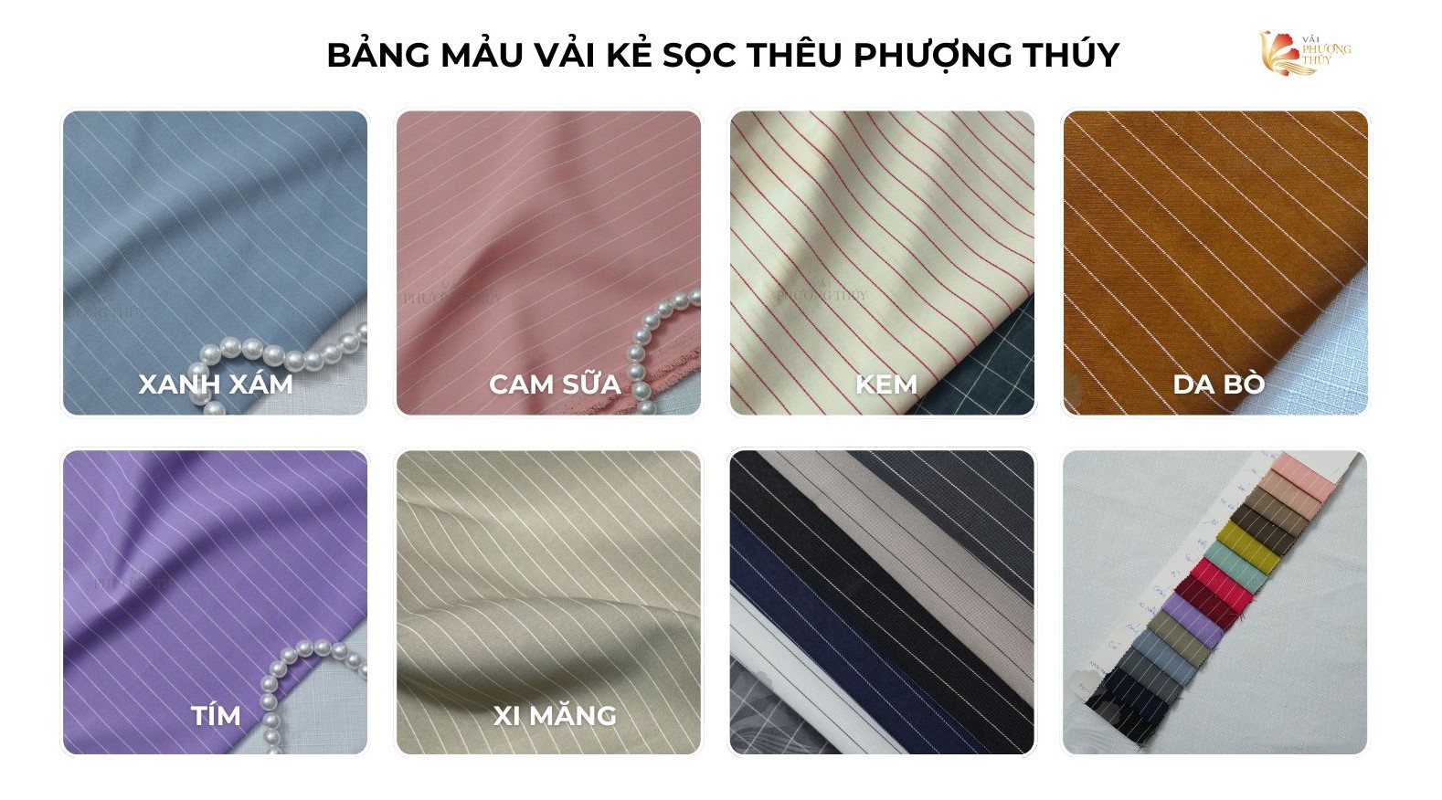 Bảng màu vải kẻ sọc thêu Phượng Thúy