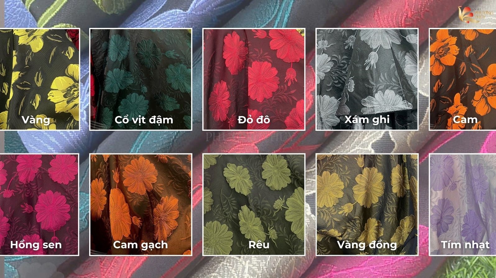 Bảng màu vải tafta hoa Phượng Thúy