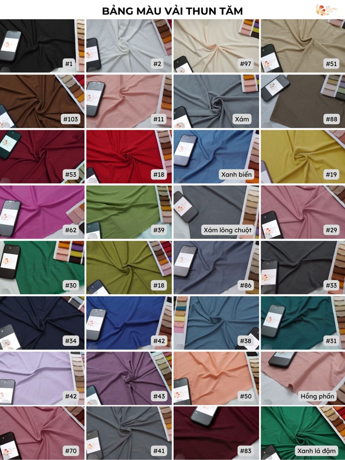 Bảng màu vải thun tăm tại Vải Phượng Thúy