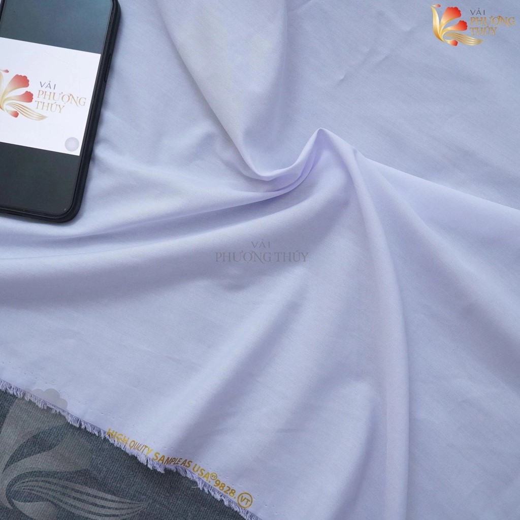 Vải Kate trắng xanh may đồ học sinh Phượng Thúy khổ ngang 1m50