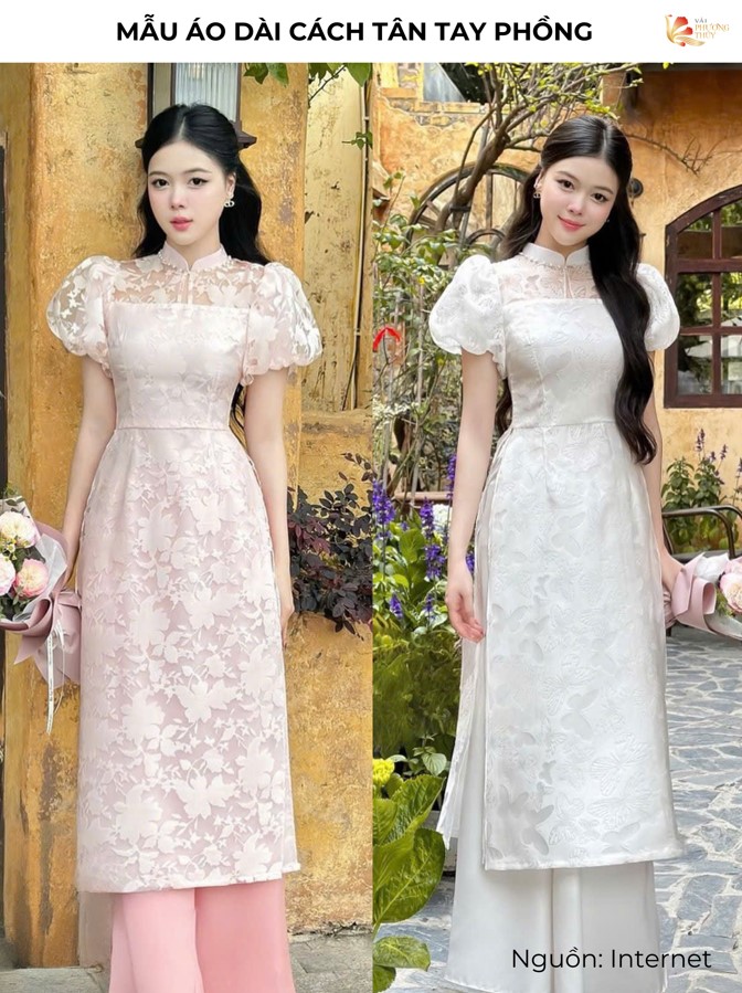 Mẫu áo dài cách tân tay phồng