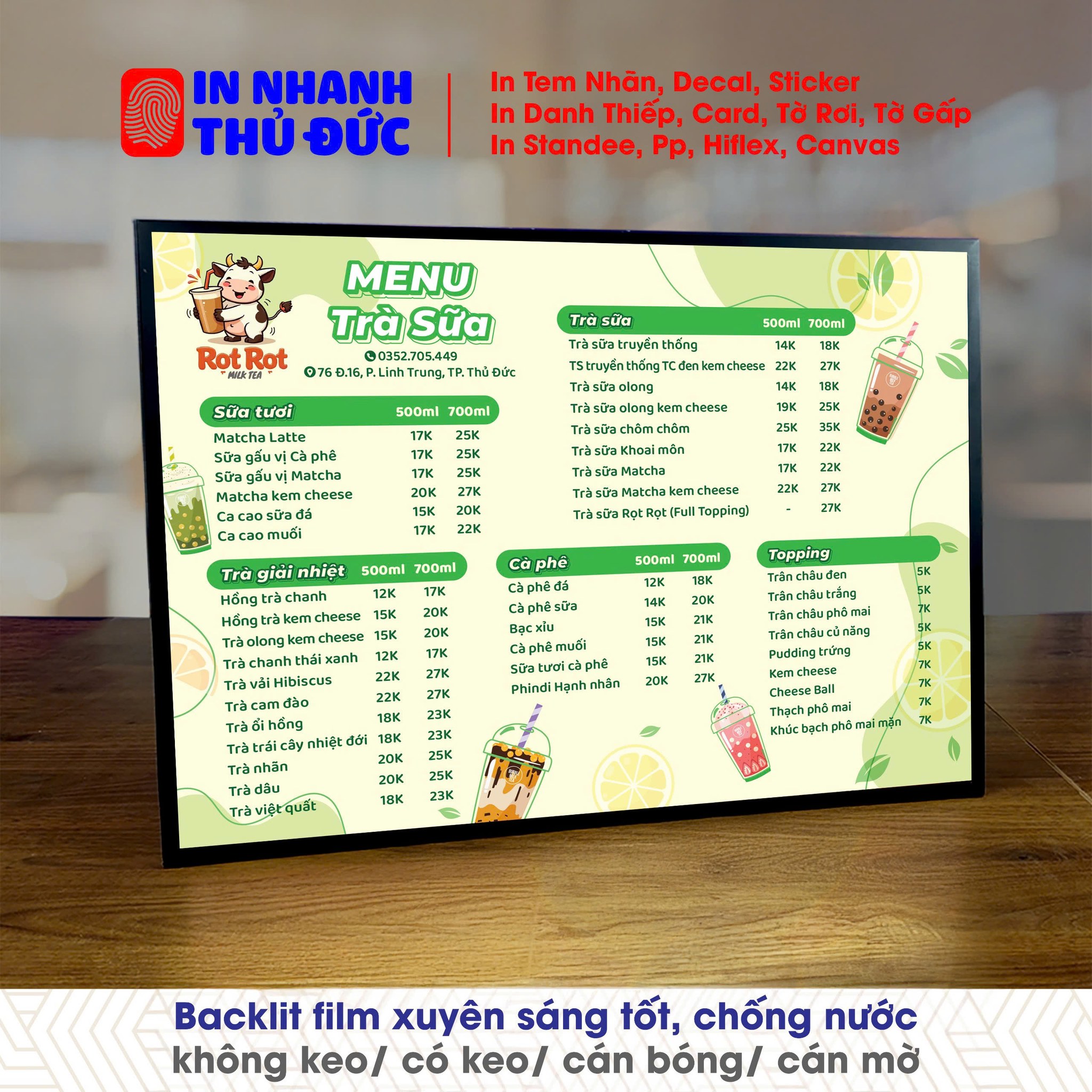 Menu đa dạng - In Nhanh thủ Đức