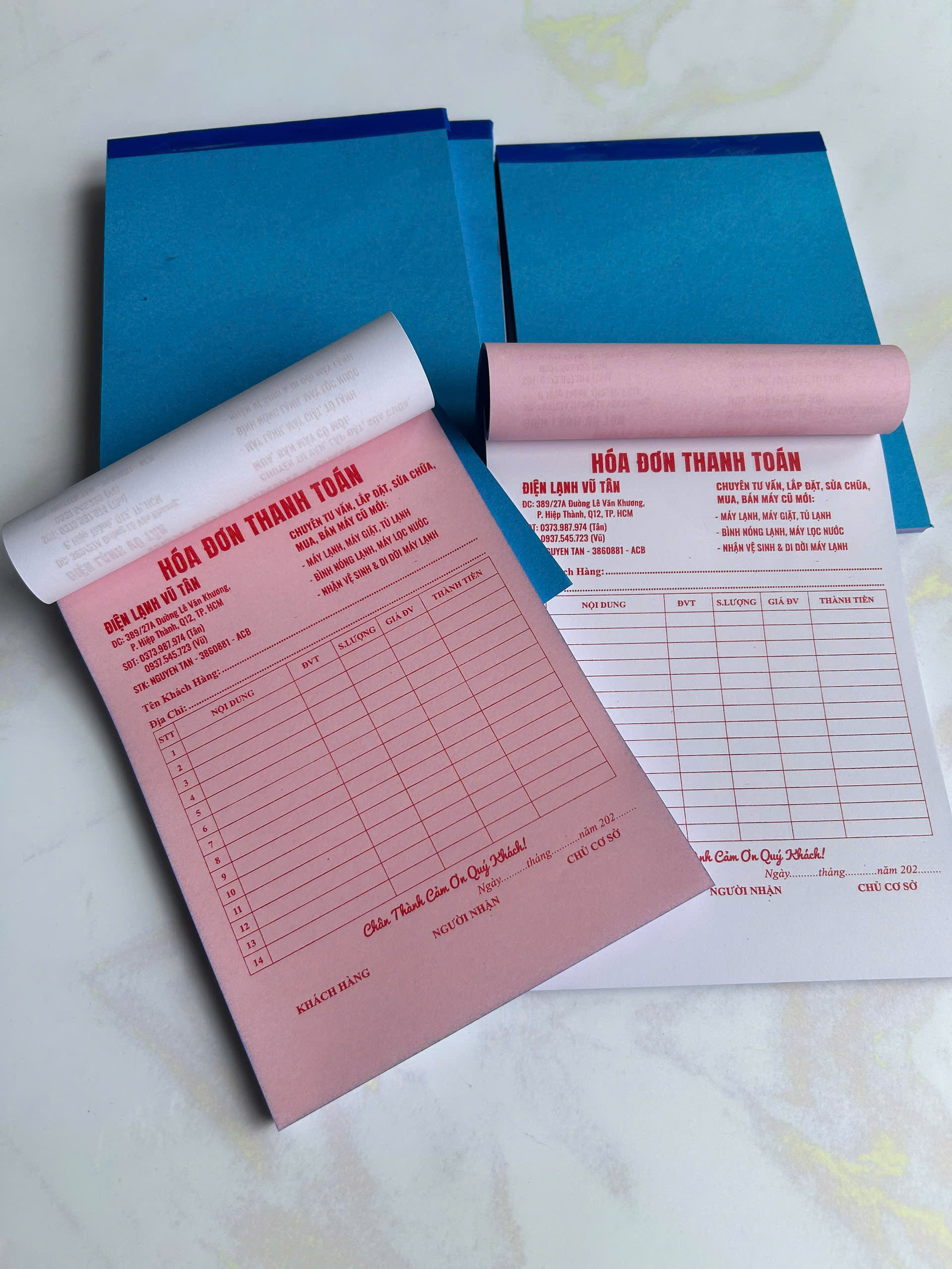 Hóa đơn 2 liên - trắng - hồng