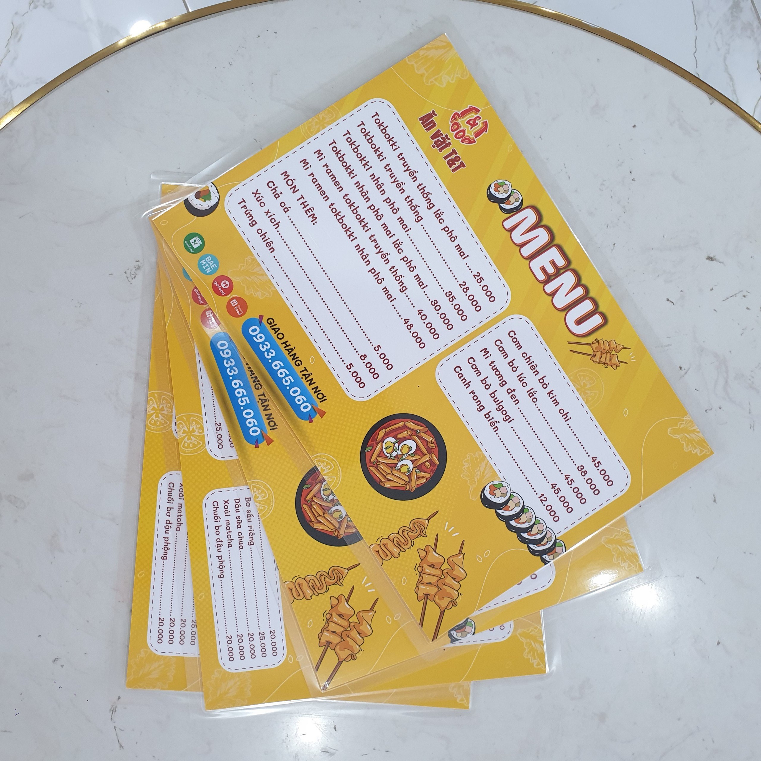 Menu giấy C300, ép plastic