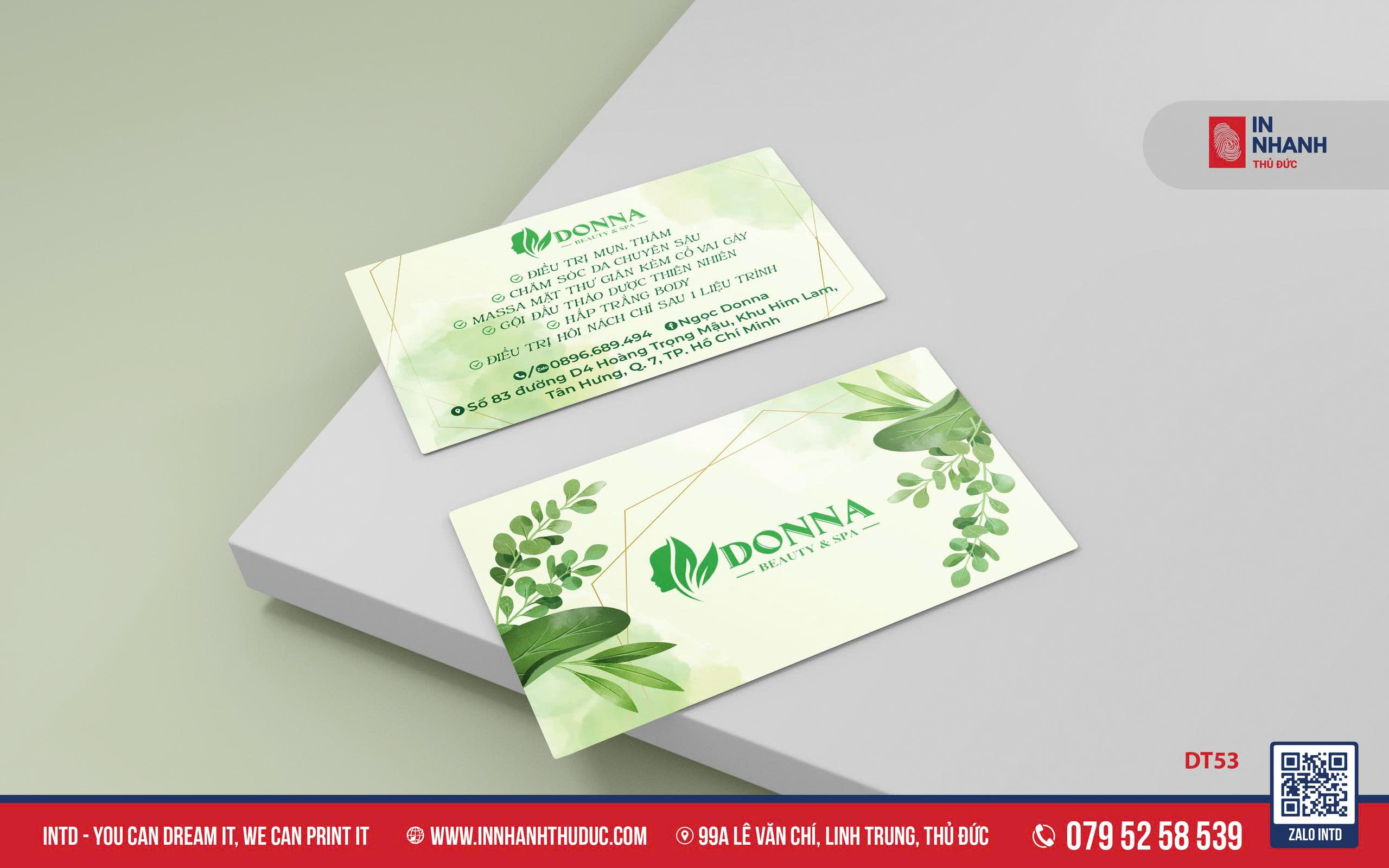 Danh thiếp Spa màu xanh