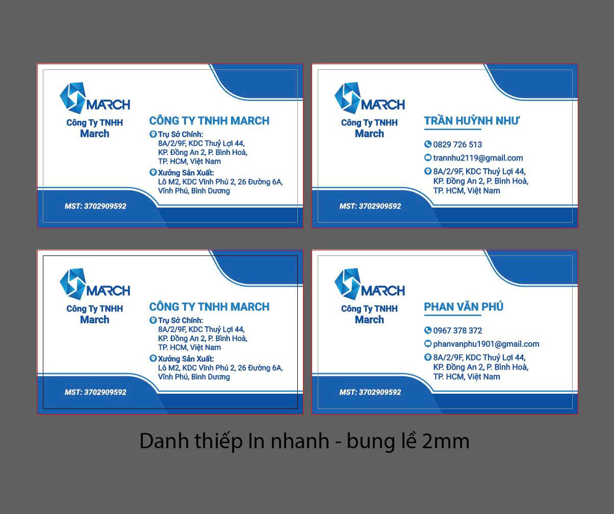 Danh thiếp in nhanh bung lề 2mm