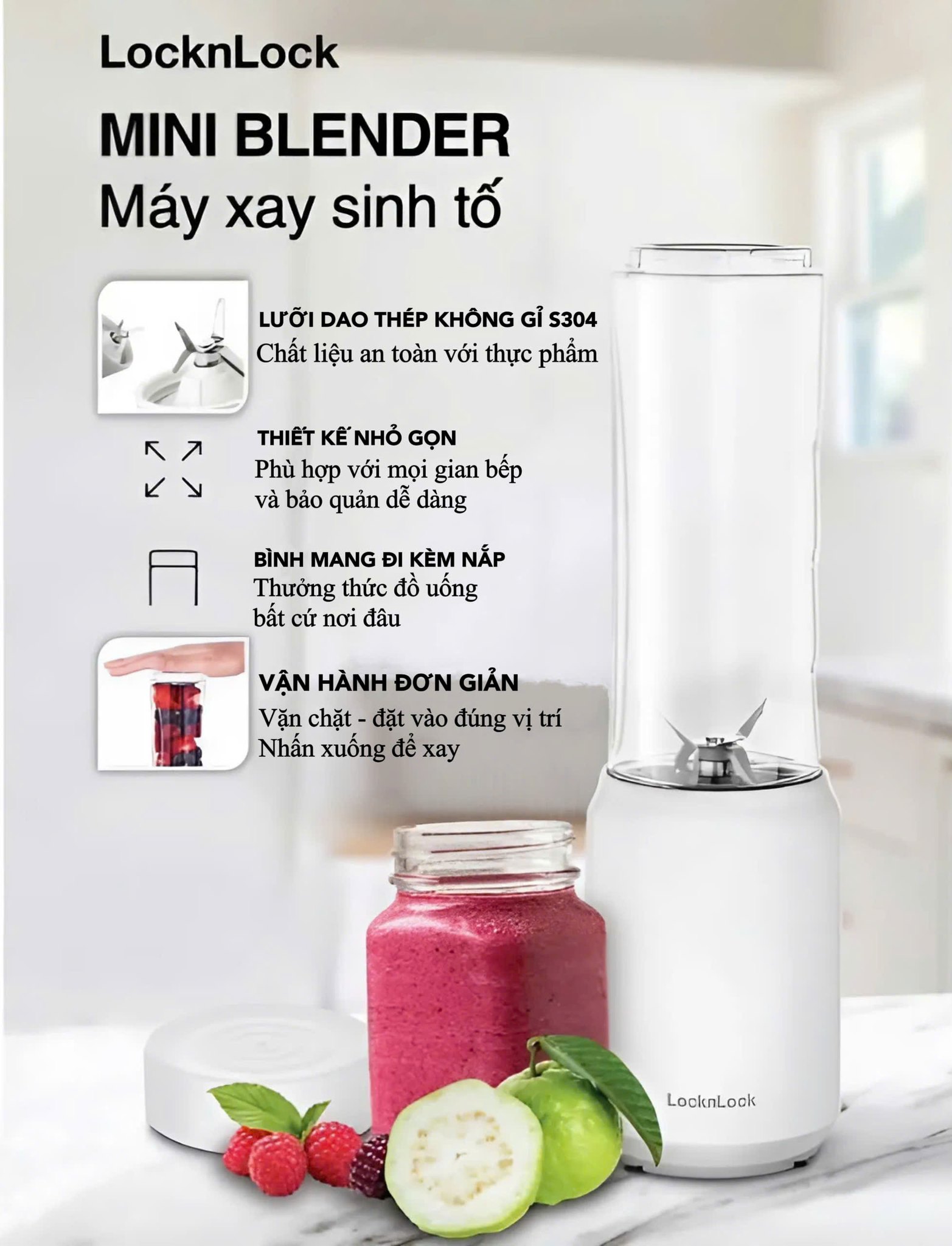 Máy xay sinh tố Mini Blender LocknLock EJM433WHT