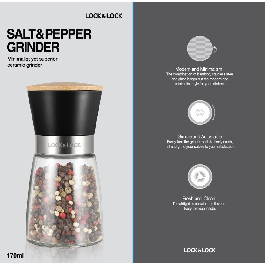 CKO116BLK - Hũ xay tiêu thủy tinh Lock&Lock 170ml - Màu đen